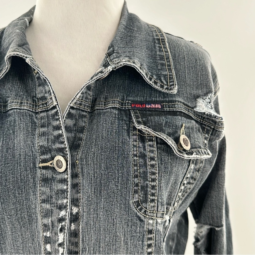 Polo womens jean jacket size M distressed denim Ralph Lauren - Picture 2 of 12
